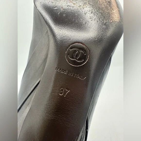 Chanel kitten heels brown leather pumps shoes classic - Picture 6 of 11